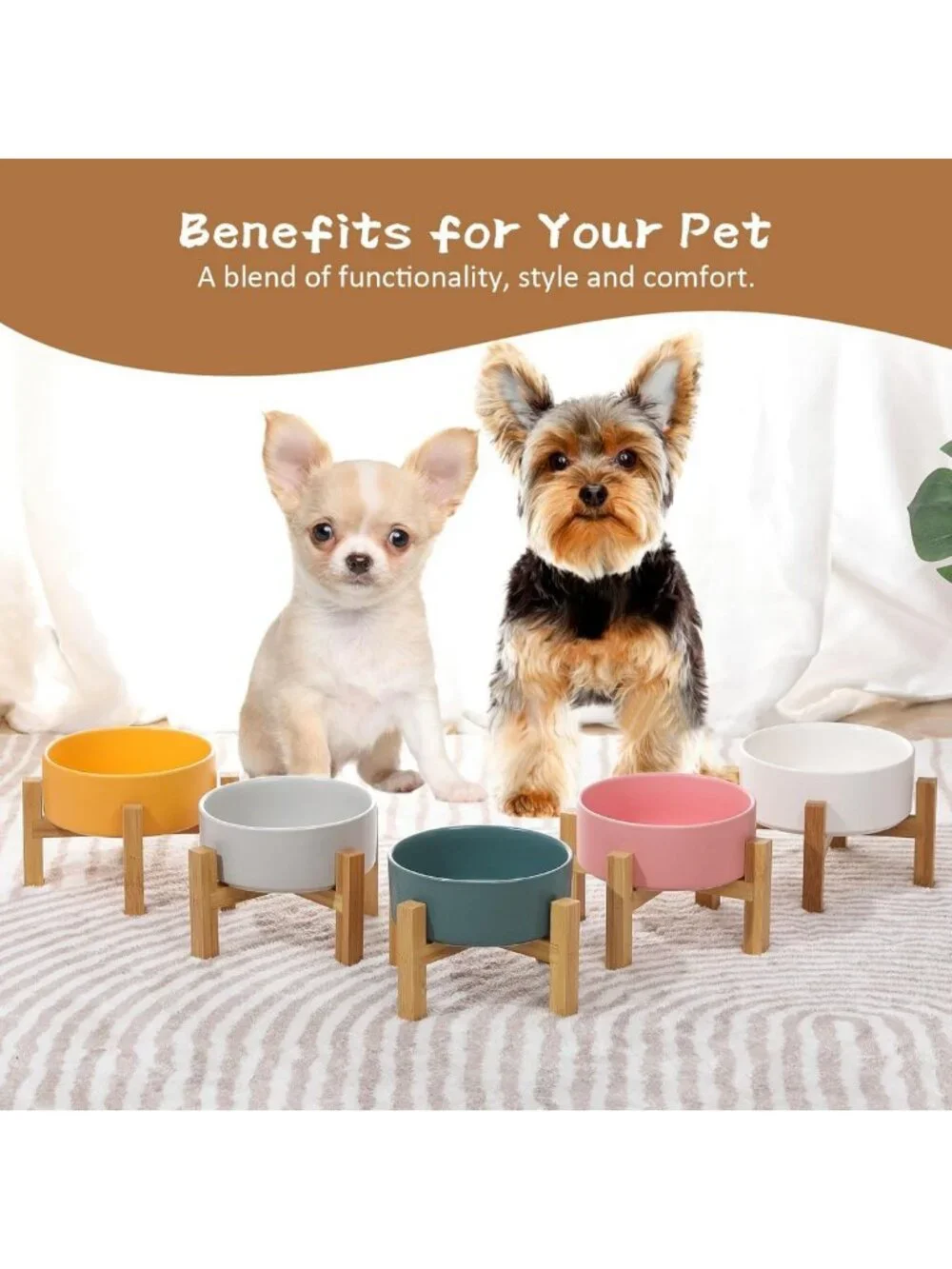 Elevated Ceramic Cat & Dog Bowl with Bamboo Stand - Anti-Vomiting, Stress-Free